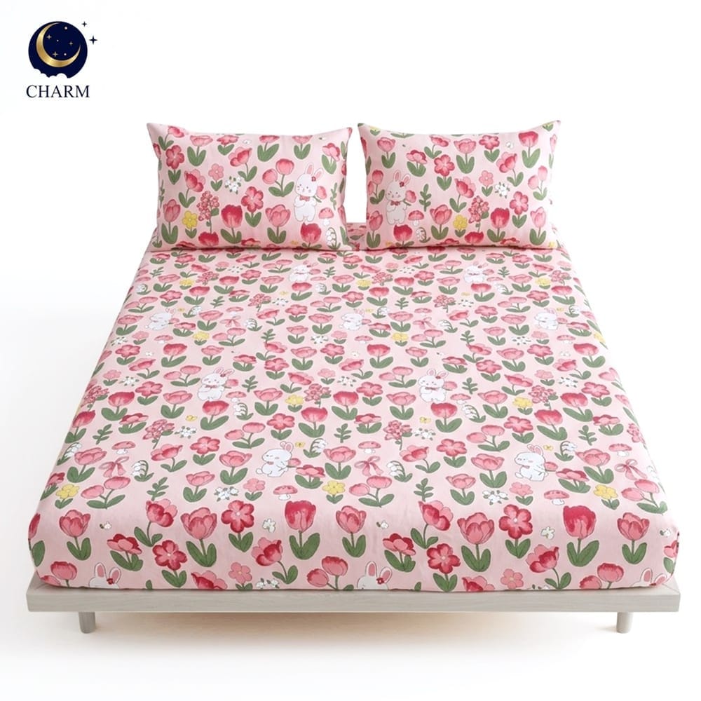 ชุดผ้าปูที่นอน 6 ฟุต 3 ชิ้น CHARM สี PINK TULIP คอลเลคชั่น DREAMY (ไม่รวมผ้านวม)